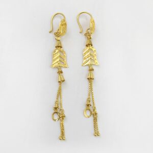 18 Kt Stamped Real Solid Yellow Gold Dainty Hook Long Dangle Drop Earrings 3.76g