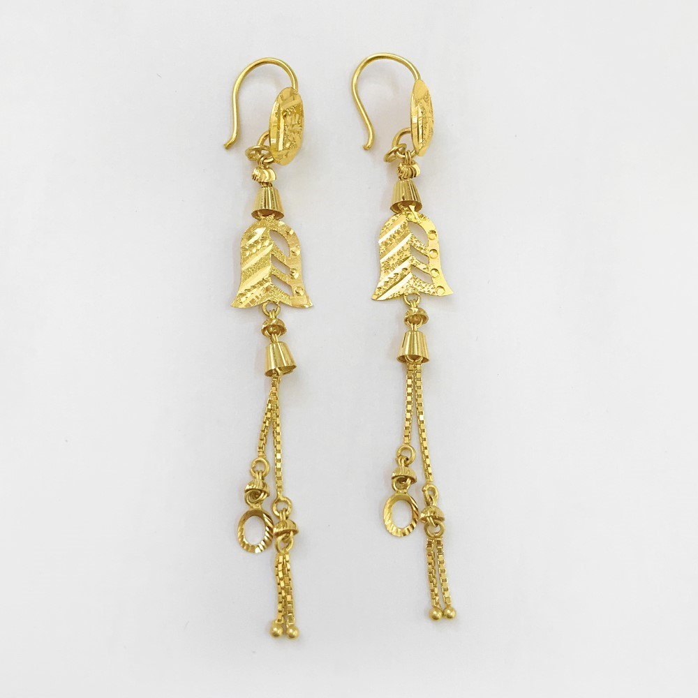 18 Kt Stamped Real Solid Yellow Gold Dainty Hook Long Dangle Drop Earrings 3.76g