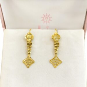 18 Kt Stamped Real Solid Yellow Gold Dainty Hook Long Dangle Drop Earrings 2.36g
