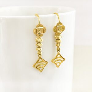 18 Kt Stamped Real Solid Yellow Gold Dainty Hook Long Dangle Drop Earrings 2.36g