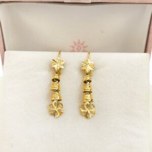 18 Kt Stamped Real Solid Yellow Gold Dainty Hook Long Dangle Drop Earrings 2.73g