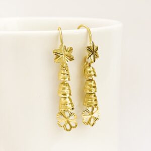 18 Kt Stamped Real Solid Yellow Gold Dainty Hook Long Dangle Drop Earrings 2.73g