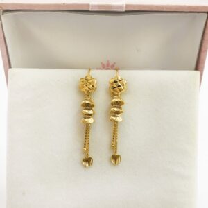 18 Kt Stamped Real Solid Yellow Gold Dainty Indian Dangle Drop Earrings 2.26g