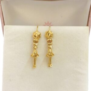 18 Kt Stamped Real Solid Yellow Gold Dainty Hook Long Dangle Drop Earrings 2.51g