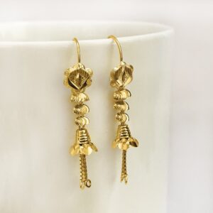 18 Kt Stamped Real Solid Yellow Gold Dainty Hook Long Dangle Drop Earrings 2.51g