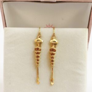18 Kt Stamped Real Solid Yellow Gold Dainty Hook Long Dangle Drop Earrings 3.04g