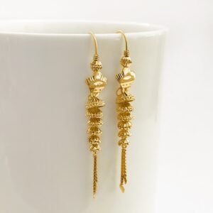 18 Kt Stamped Real Solid Yellow Gold Dainty Hook Long Dangle Drop Earrings 3.04g