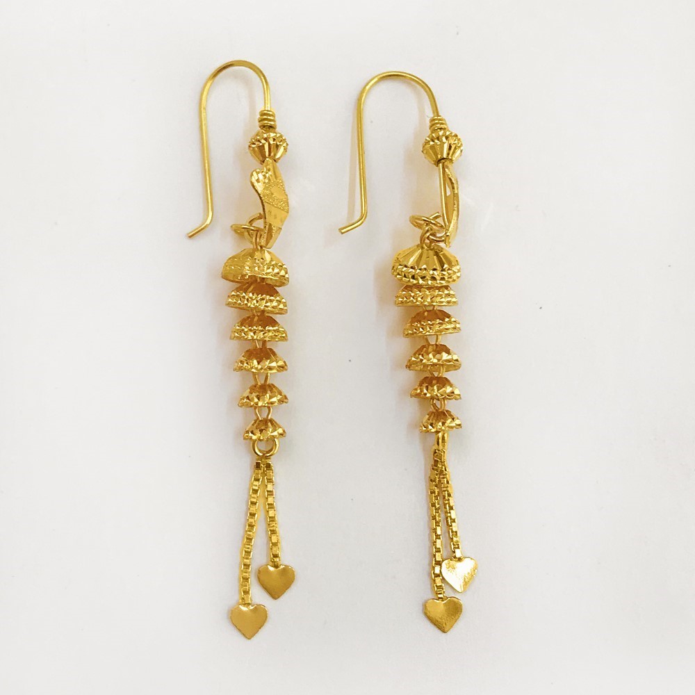18 Kt Stamped Real Solid Yellow Gold Dainty Hook Long Dangle Drop Earrings 3.04g