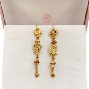 18 Kt Stamped Real Solid Yellow Gold Dainty Hook Long Dangle Drop Earrings 2.59g