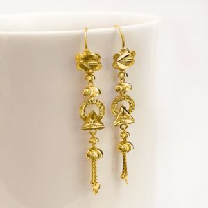 18 Kt Stamped Real Solid Yellow Gold Dainty Hook Long Dangle Drop Earrings 2.59g