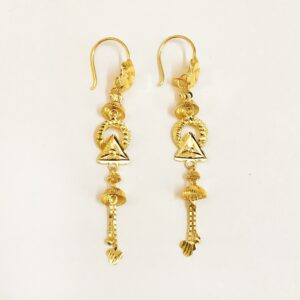18 Kt Stamped Real Solid Yellow Gold Dainty Hook Long Dangle Drop Earrings 2.59g