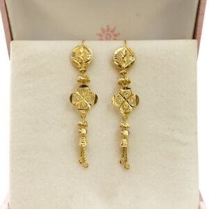 18 Kt Stamped Real Solid Yellow Gold Floral Hook Long Dangle Drop Earrings 3.10g