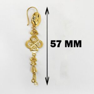 18 Kt Stamped Real Solid Yellow Gold Floral Hook Long Dangle Drop Earrings 3.10g