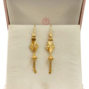 18 Kt Stamped Real Solid Yellow Gold Ethnic Hook Long Dangle Drop Earrings 3.16g