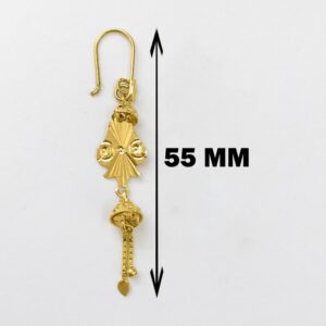 18 Kt Stamped Real Solid Yellow Gold Ethnic Hook Long Dangle Drop Earrings 3.16g