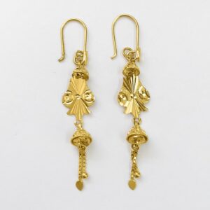 18 Kt Stamped Real Solid Yellow Gold Ethnic Hook Long Dangle Drop Earrings 3.16g