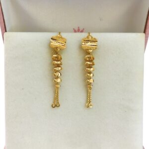 18 Kt Stamped Real Solid Yellow Gold Floral Hook Long Dangle Drop Earrings 2.53g
