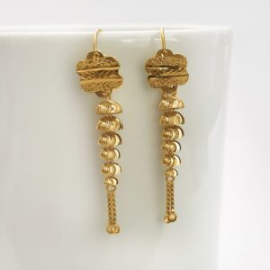 18 Kt Stamped Real Solid Yellow Gold Floral Hook Long Dangle Drop Earrings 2.53g