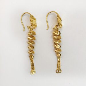 18 Kt Stamped Real Solid Yellow Gold Floral Hook Long Dangle Drop Earrings 2.53g