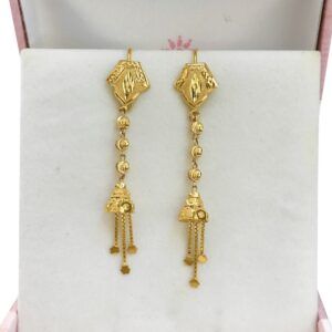 18 Kt Stamped Real Solid Yellow Gold Ethnic Hook Long Dangle Drop Earrings 4.43g