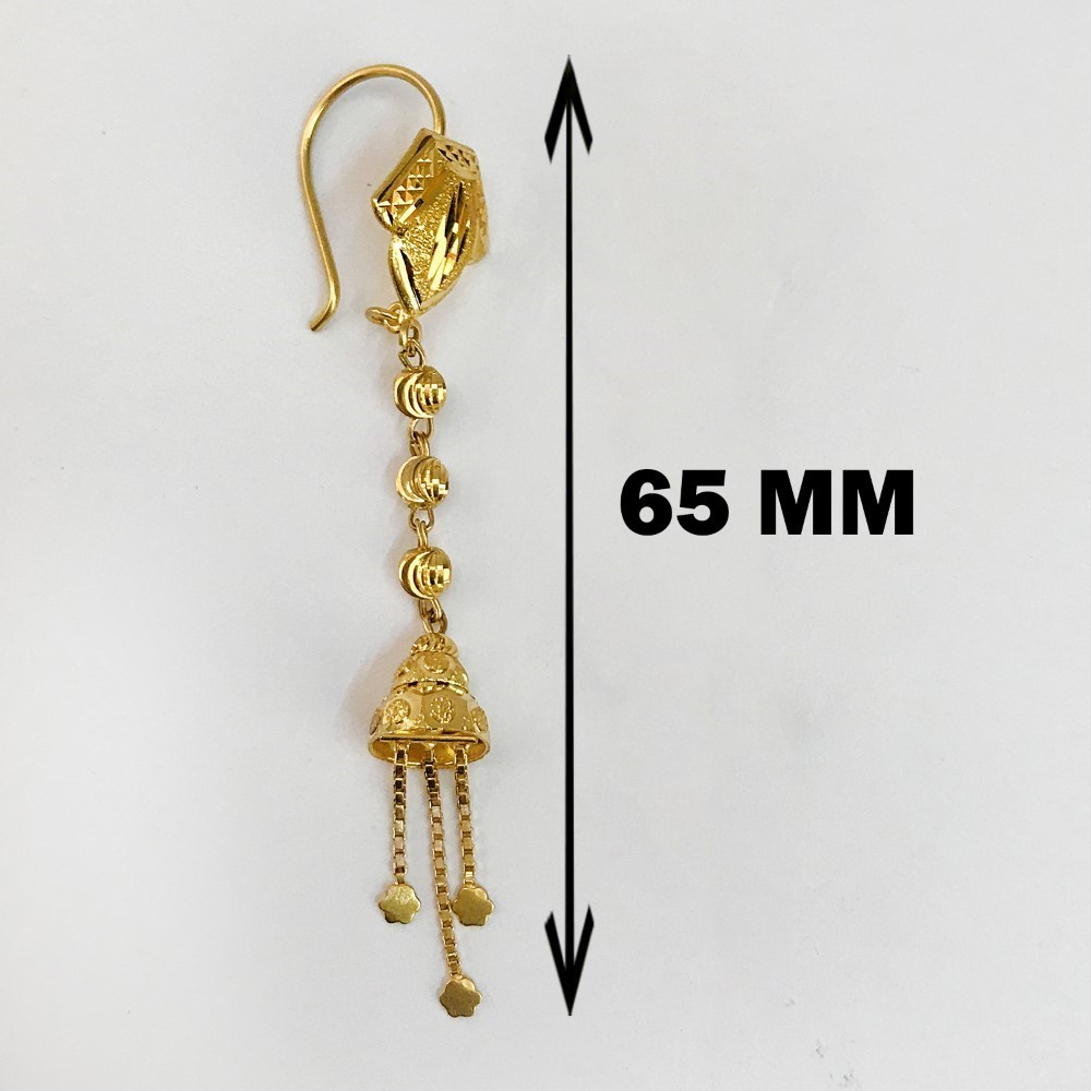 18 Kt Stamped Real Solid Yellow Gold Ethnic Hook Long Dangle Drop Earrings 4.43g - Image 3