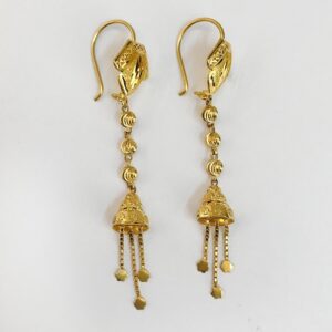 18 Kt Stamped Real Solid Yellow Gold Ethnic Hook Long Dangle Drop Earrings 4.43g