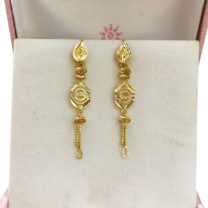 18 Kt Stamped Real Solid Yellow Gold Ethnic Hook Long Dangle Drop Earrings 2.56g