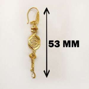 18 Kt Stamped Real Solid Yellow Gold Ethnic Hook Long Dangle Drop Earrings 2.56g