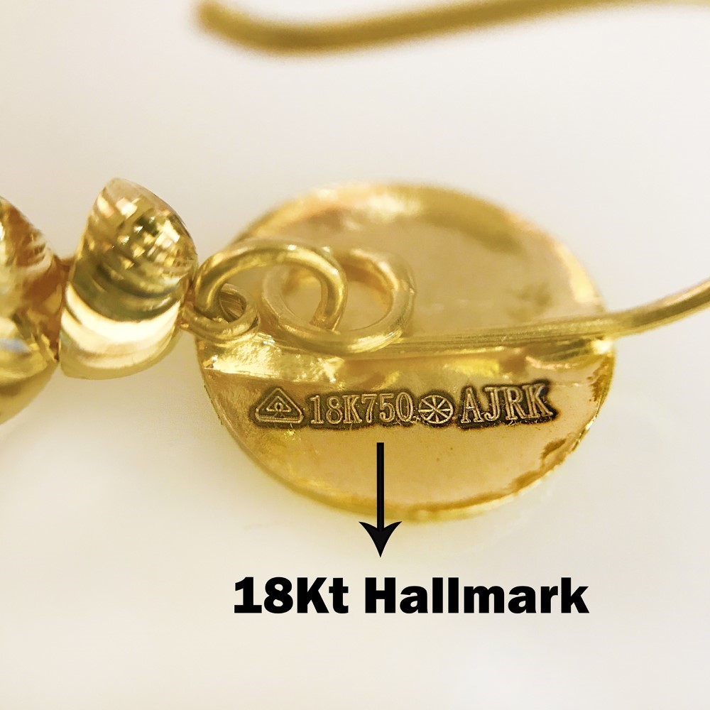 18 Kt Stamped Real Solid Yellow Gold Ethnic Hook Long Dangle Drop Earrings 3.09g - Image 5