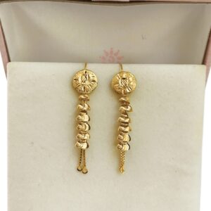 18 Kt Stamped Real Solid Yellow Gold Ethnic Hook Long Dangle Drop Earrings 3.09g