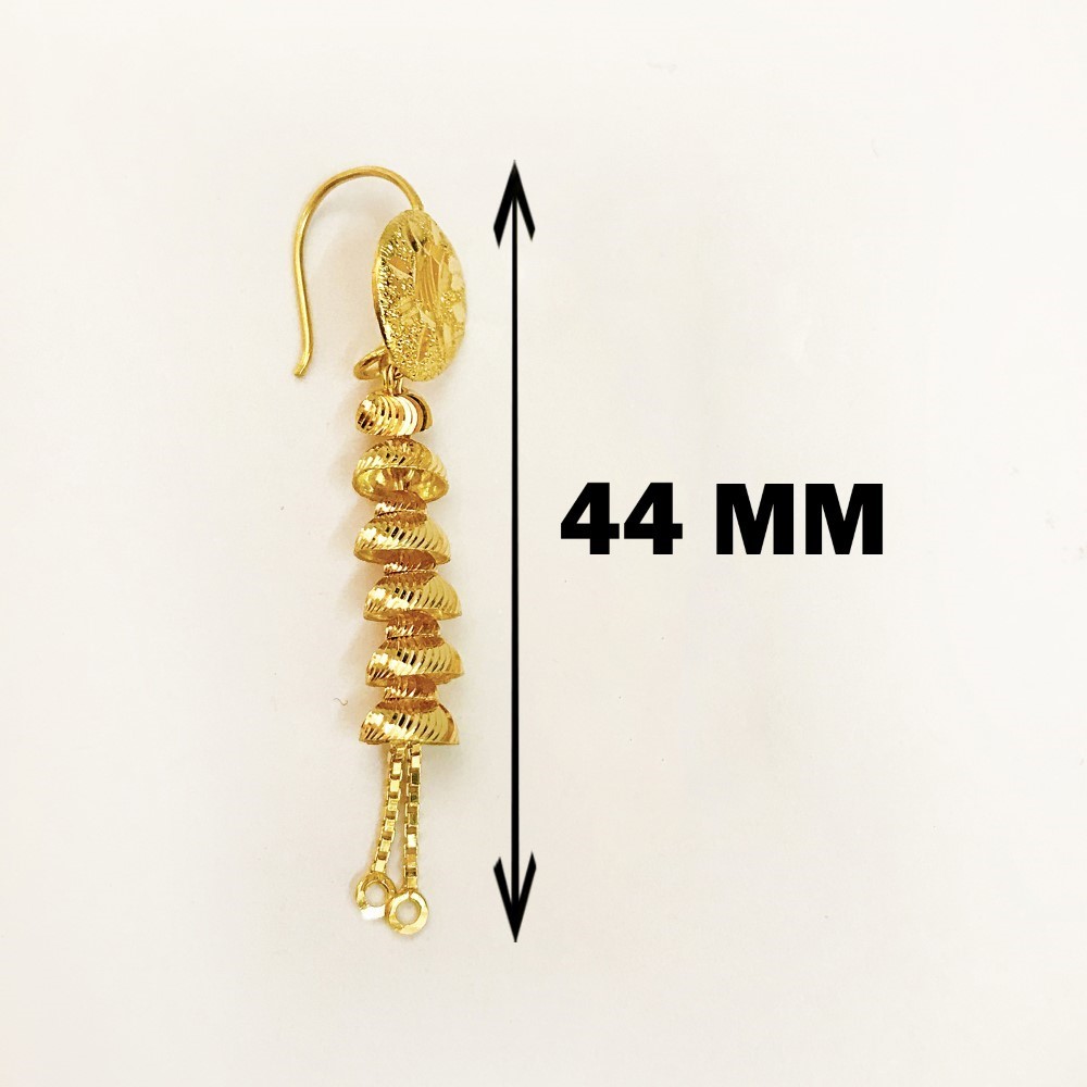 18 Kt Stamped Real Solid Yellow Gold Ethnic Hook Long Dangle Drop Earrings 3.09g - Image 3