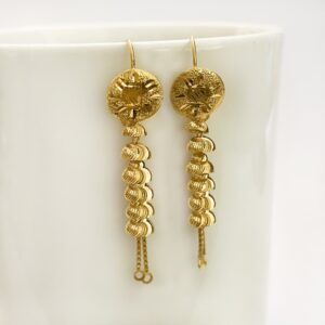 18 Kt Stamped Real Solid Yellow Gold Ethnic Hook Long Dangle Drop Earrings 3.09g