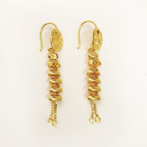18 Kt Stamped Real Solid Yellow Gold Ethnic Hook Long Dangle Drop Earrings 3.09g