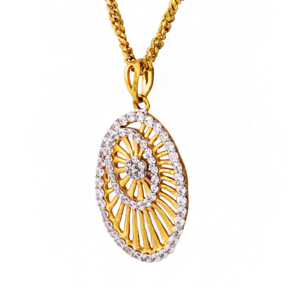 Fine Jewelry 22 Kt Real Solid Yellow Gold Charm Necklace Pendant Cubic Zirconia