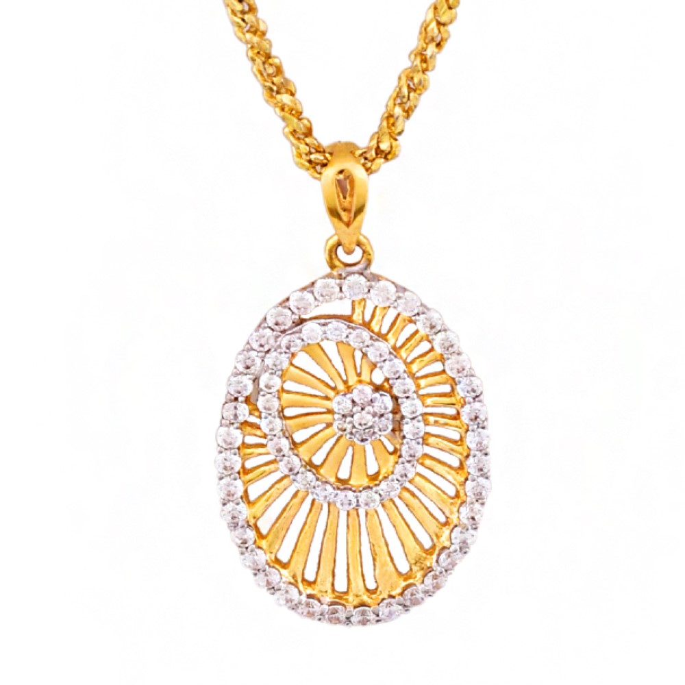 Fine Jewelry 22 Kt Real Solid Yellow Gold Charm Necklace Pendant Cubic Zirconia
