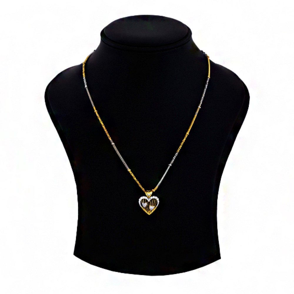 Fine Jewelry 22 Kt Real Solid Yellow Gold Heart Women'S CZ Necklace Pendant