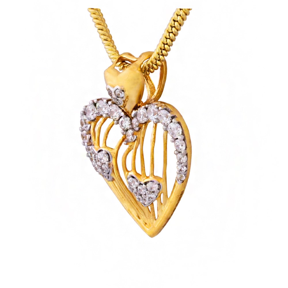 Fine Jewelry 22 Kt Real Solid Yellow Gold Heart Women'S CZ Necklace Pendant