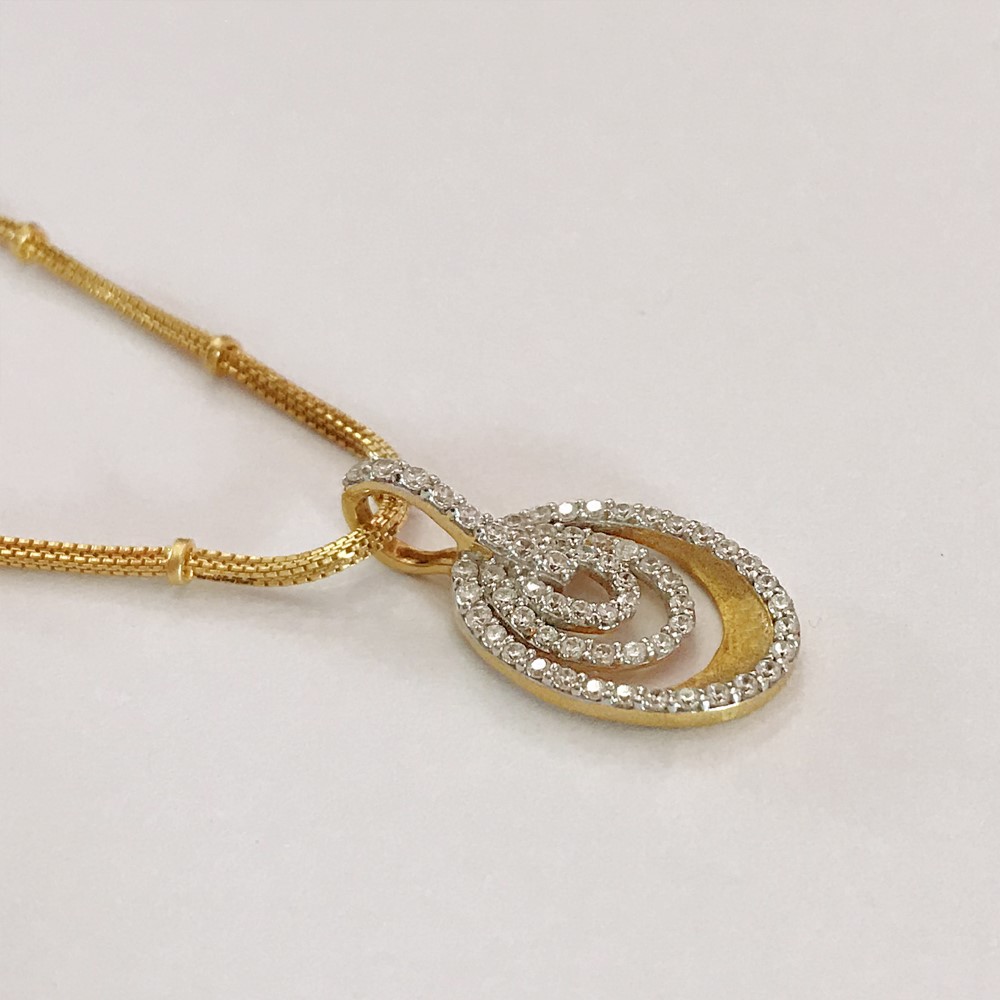 22 Kt Real Solid Yellow Gold Charm Women's Oval Necklace Pendant Cubic Zirconia