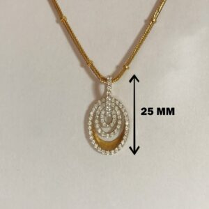 22 Kt Real Solid Yellow Gold Charm Women's Oval Necklace Pendant Cubic Zirconia
