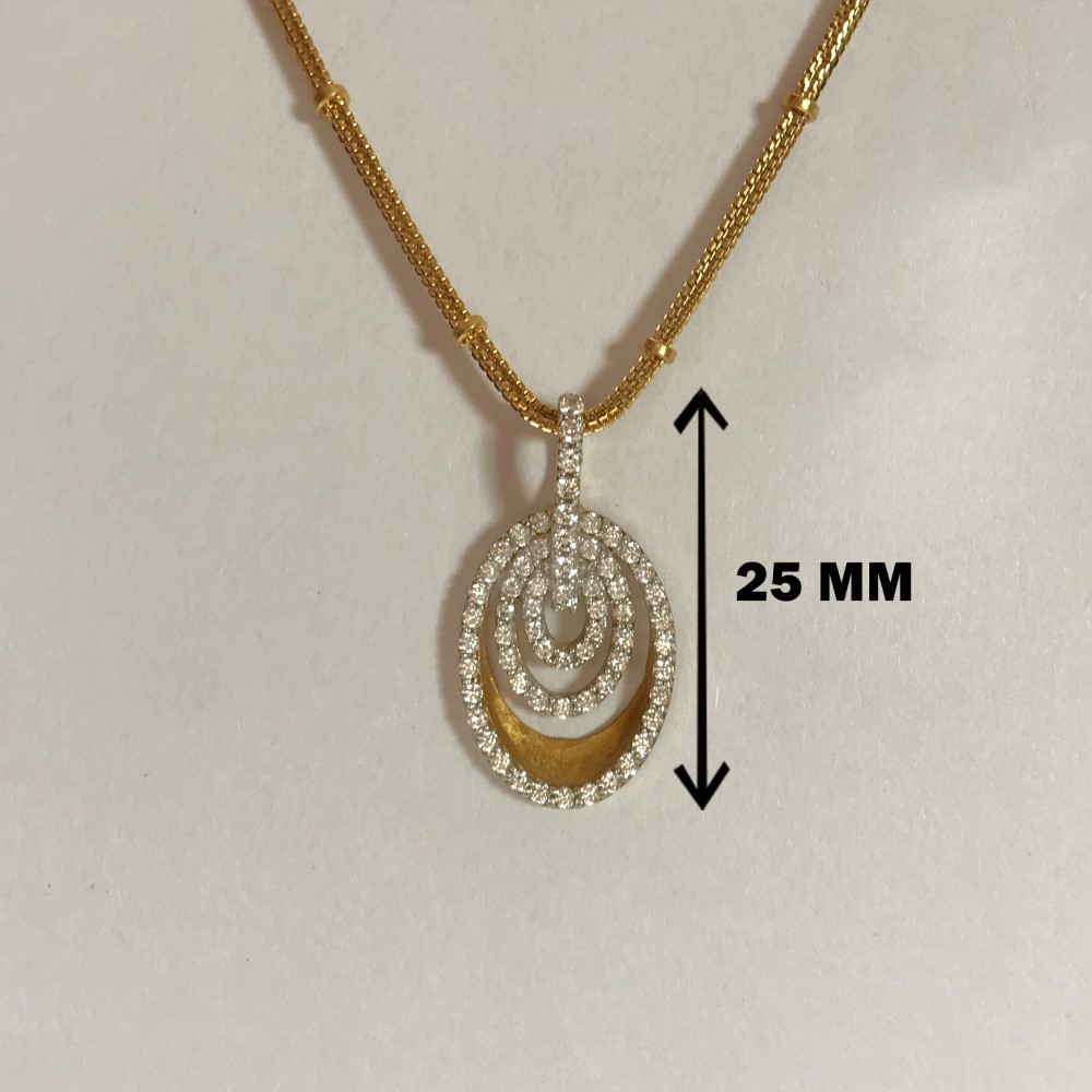 22 Kt Real Solid Yellow Gold Charm Women's Oval Necklace Pendant Cubic Zirconia