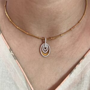 22 Kt Real Solid Yellow Gold Charm Women's Oval Necklace Pendant Cubic Zirconia