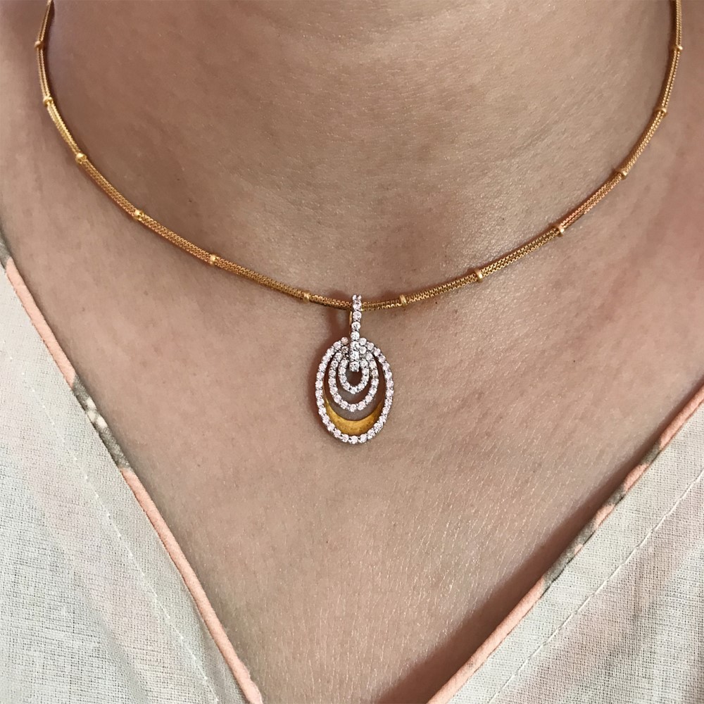 22 Kt Real Solid Yellow Gold Charm Women's Oval Necklace Pendant Cubic Zirconia