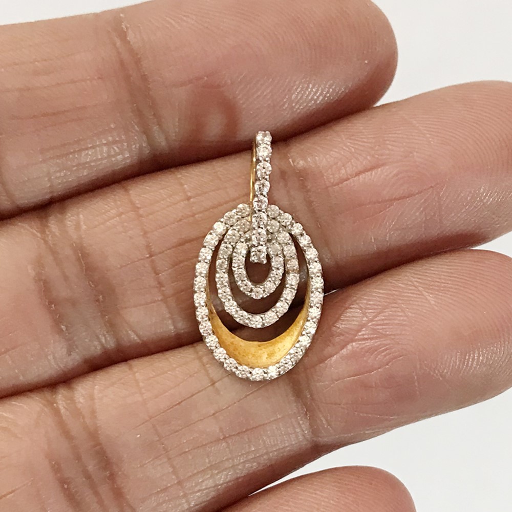 22 Kt Real Solid Yellow Gold Charm Women's Oval Necklace Pendant Cubic Zirconia
