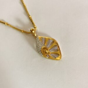 18 Kt Solid Yellow Gold Charm Women 2 Tone Necklace Pendant White Cubic Zirconia