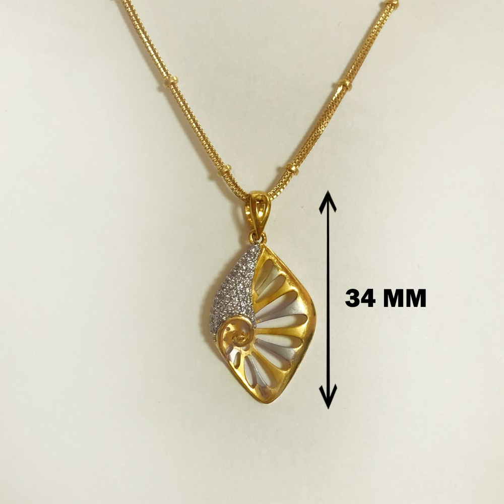 18 Kt Solid Yellow Gold Charm Women 2 Tone Necklace Pendant White Cubic Zirconia