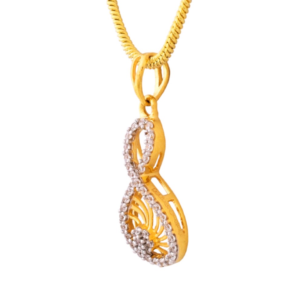 Fine Jewelry 22 Kt Hallmark Real Solid Yellow Gold Women'S CZ Necklace Pendant