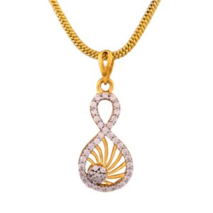 Fine Jewelry 22 Kt Hallmark Real Solid Yellow Gold Women'S CZ Necklace Pendant