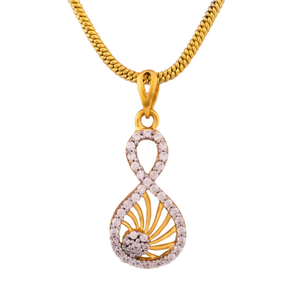 Fine Jewelry 22 Kt Hallmark Real Solid Yellow Gold Women'S CZ Necklace Pendant