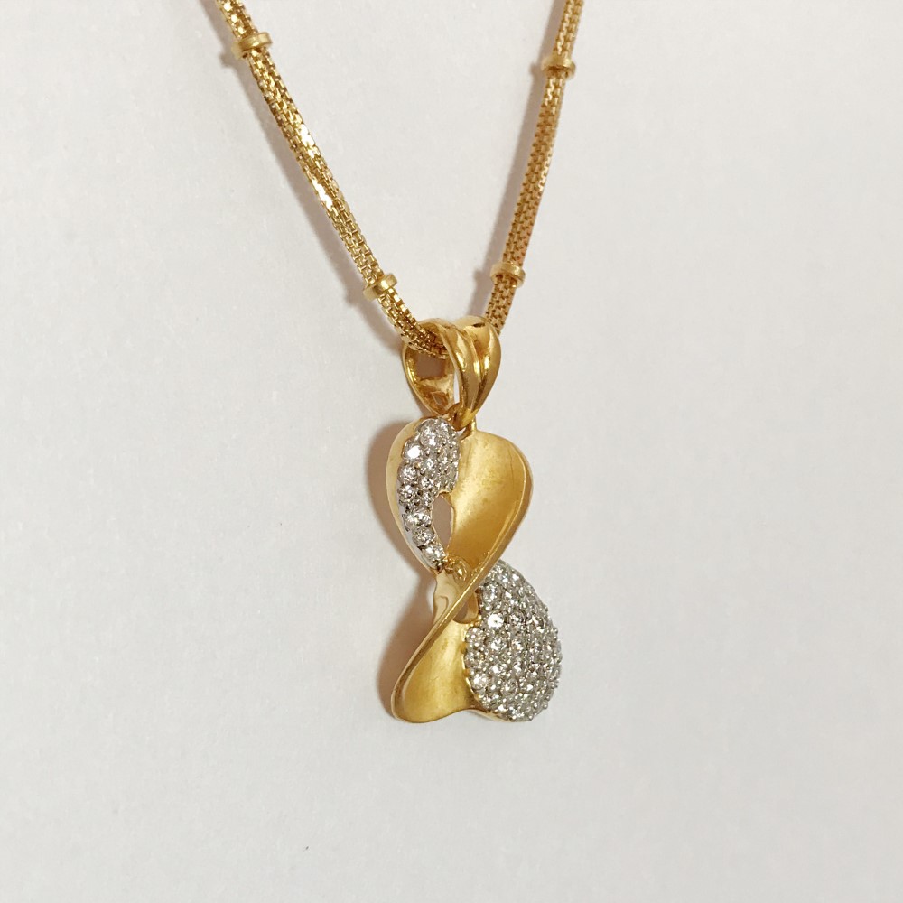 22 Kt Real Solid Yellow Gold Necklace Charm Women's Pendant White Cubic Zirconia
