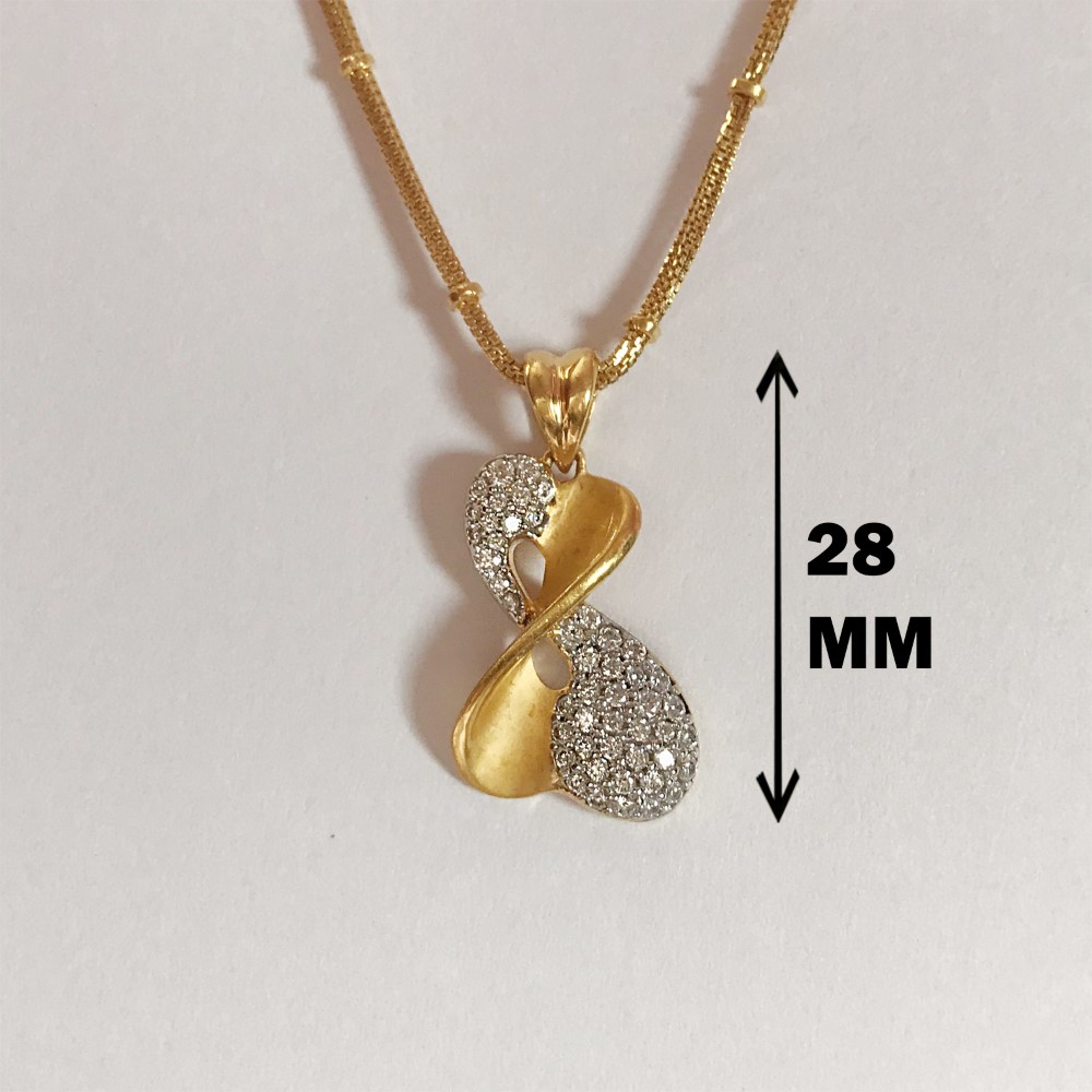 22 Kt Real Solid Yellow Gold Necklace Charm Women's Pendant White Cubic Zirconia